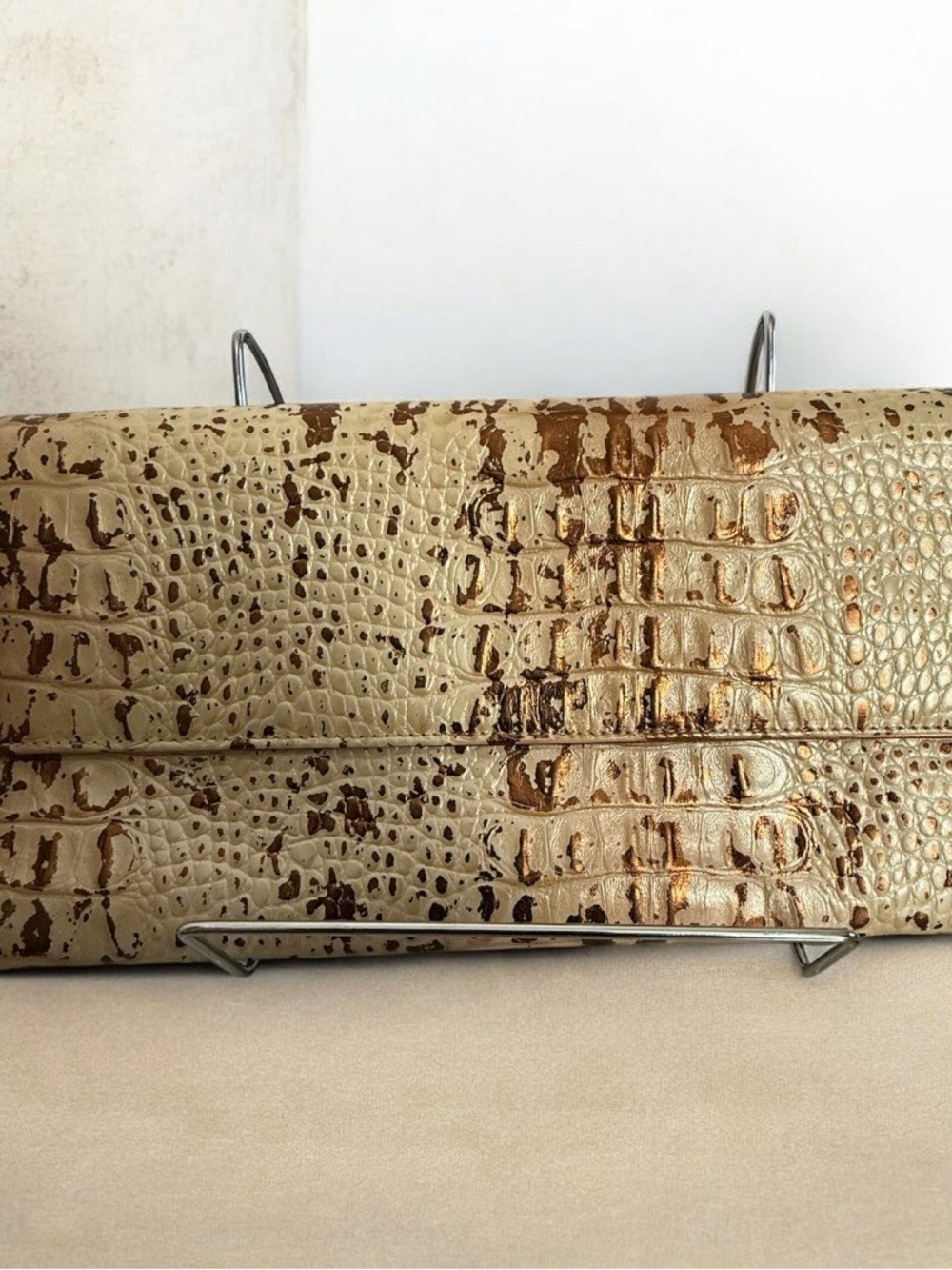 Surly Girl Metallic Bronze/Cream Alligator Leather Evening Clutch Made in USA